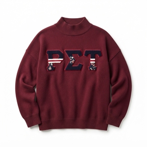 Pull en tricot à col roulé rose pour femme avec lettres PΣT brodées, style preppy, vêtements d'automne - Product Image 6