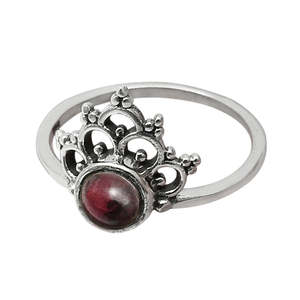 Handcrafted Crown Shaped Boho <b>Ring</b> <b>Crafted</b> From Solid 925 Sterling Silver Statement <b>Ring</b> Oxidized With Round Cut Garnet Gemstone - Product Image 1