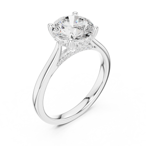 Anillo de Compromiso de Plata de Ley con Moissanita Redonda y Halo Oculto |   Anillo de Compromiso Solitario para Mujer - Product Image 4