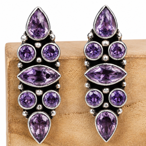Proveedor Verificado, Pendientes de Plata Oxidada con Múltiples Piedras para Mujer |   Pendientes de Piedras Preciosas Hechos a Mano |   Joyería al por Mayor - Product Image 1