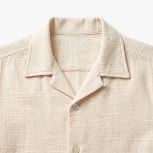 Chemise d'été texturée pour homme 100% lin respirant de luxe décontractée à manches courtes OEM ODM Vente en gros Usine Marque privée - Product Image 6