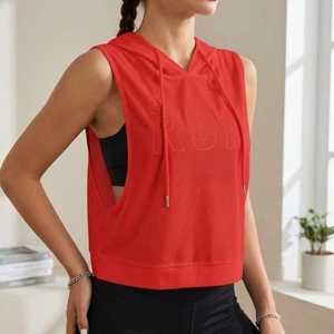 Débardeur de sport à capuche sans manches pour femme, léger, très extensible, avec logo personnalisable sur le devant - Product Image 6