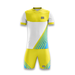 High Quality Men's Yellow White Soccer Jersey Set Sublimated V-Neck Short Sleeve <b>Moisture</b> Wicking Athletic Fit All Seasons - Product Image 1