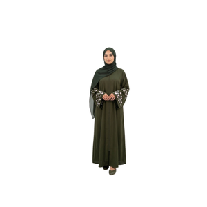 Light Green Floor Length <b>Abaya</b> with Machine Embroidery Modest Loose Fit <b>Abaya</b> Middle East Style Wholesale Muslim Women's Wear - Product Image 3