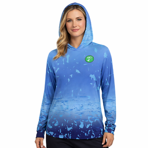 Chemise de pêche à capuche bleue pour femme, manches longues, séchage rapide, respirante, protection solaire, vêtements de sport personnalisés - Product Image 1
