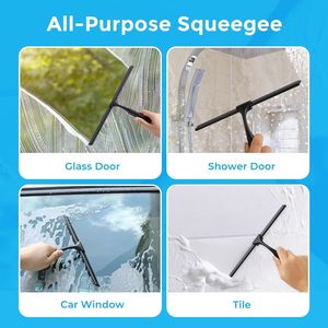 Raschietto per Doccia Nero da 12 Pollici con Ganci Adesivi Resistenti, Manico Lungo Antiscivolo e Lama di Ricambio, Design Completamente Nero - Product Image 6