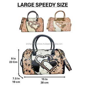 Grand sac de voyage en cuir de vachette façonné à la main, motif cœur, sac à main vintage floral, parfait pour les femmes - Product Image 2