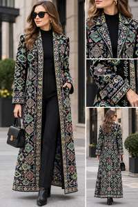 Embroidered Brocade Velvet 9000 <b>Fabric</b> Black With Colorful Floral And Geometric Patterns For Home Textile Use abaya kaftan jacke - Product Image 5