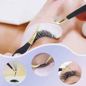 Pinzas de Acero Inoxidable para Extensión de Pestañas, Color Negro Premium con Puntas Doradas, Antideslizantes, Forma Personalizada, Pinzas para Volumen Ruso - Product Image 4