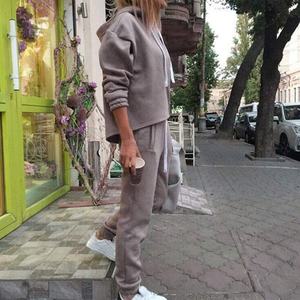 Conjunto de Sudadera con Capucha y Pantalones de Felpa Francesa, Talla Grande, Transpirable, de Dos Piezas, con Cierre, Holgado, para Mujer - Product Image 2