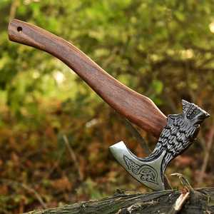 THEWIZ CRAFTS Handmade High Carbon Steel Viking Tomahawks Industrial Grade Survival Camping Hatchet Wooden <b>Handle</b> Leather Sheath - Product Image 1
