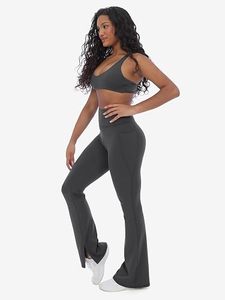 Women's High Waist Flared Yoga <b>Leggings</b> with Phone Pocket Split Hem Bootcut Breathable <b>Seamless</b> Spandex/Polyester Workout Pants - Product Image 2