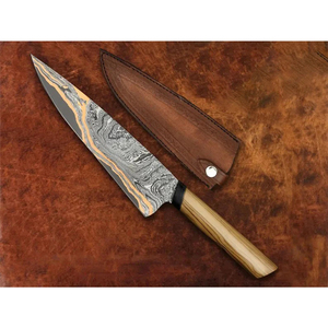 Couteau professionnel en acier Damas cuivré, fait main, pour la préparation des aliments, idéal pour trancher la viande, les légumes et les fruits. - Product Image 5