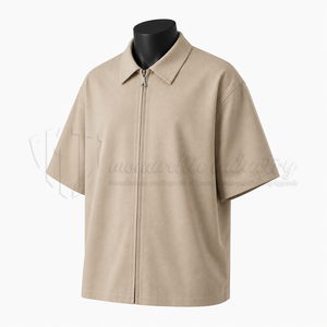 Custom <b>Men</b>’s 100% Cotton Short Sleeve Full Zip Shirt Casual Zipper Shirt OEM Private Label Manufacturer - Product Image 3