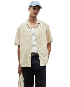Camisas de resort de manga corta con estampado de tejido de algodón 100% de marca personalizada de ajuste Regular para hombre de alta tendencia - Product Image 2
