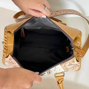 Custom Handmade Genuine Leather Western <b>Medium</b> <b>Size</b> Duffel <b>Bag</b> with Floral Design Durable Sport Travel Handbag for Women - Product Image 6