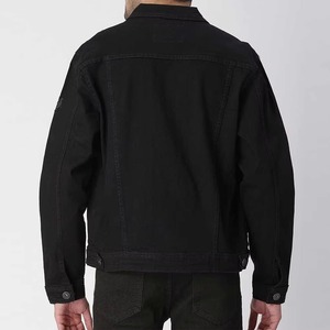 Veste en jean noire pour homme, col rabattu, motif croisé brodé, fermeture à boutons simple, style streetwear, vêtement d'automne - Product Image 3