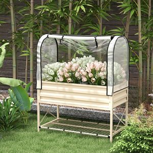 Fioriere Verticali in Metallo per Giardino, Vaso Rialzato con Ripiano Inferiore, Letto da Giardino Rialzato con Gambe, Copertura Inclusa con Rivestimento - Product Image 2
