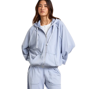 Conjunto de chándal de dos piezas para mujer con sudadera corta con cremallera, chaqueta holgada, pantalones de pierna ancha con cintura elástica, estilo casual, para descansar, al por mayor B - Product Image 5