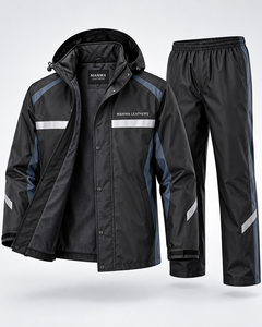 Traje impermeable negro para hombre, chaqueta de lluvia de PVC con capucha, ropa de lluvia con franja reflectante, pantalones de lluvia con capucha para hombre - Product Image 4