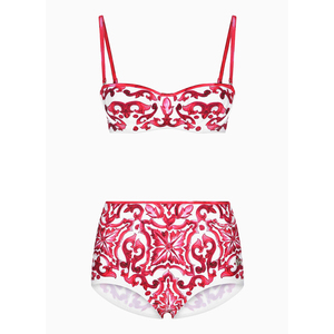 Conjunto de bikini estampado negro para mujer, con cuello halter, parte inferior con lazo lateral, tela elástica, traje de baño de 2 piezas - Product Image 2