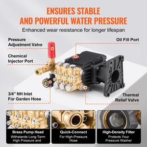 Pompa di Ricambio per Idropulitrice Orizzontale a Pistoni Triplex 4400 PSI 4.4GPM, Kit Pulitore ad Alta Pressione con 5 Ugelli - Product Image 6