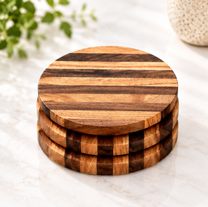 Juego de 4 posavasos redondos de madera de alta calidad de latón AK, posavasos de diseño de forro atractivo para decoración de mesa/utensilios de cocina - Product Image 2