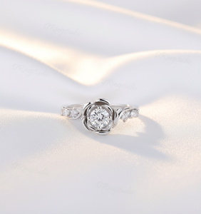 Anillo de Compromiso de Moissanita VVS de 0.5CT con Corte Brillante Redondo en Forma de Rosa de Moda, Inspirado en la Naturaleza, con Diseño de Ramita y Flor, para Boda - Product Image 5