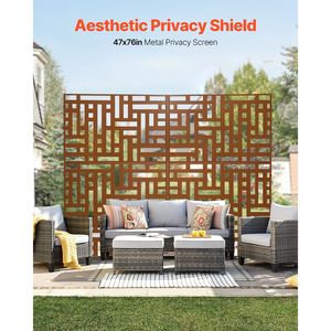 47\" X 76\" Outdoor Privacy <b>Screen</b> 3-<b>Panel</b> Freestanding Divider Stand Decorative Garden Metal <b>Screen</b> & Room Divider - Product Image 2