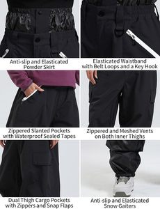 Pantalon de ski unisexe pour adultes, imperméable, chauffant, coupe-vent, en tissu -Tex 10000 mm, polyester, fermeture à cordon, style cargo, doublure polaire - Product Image 5