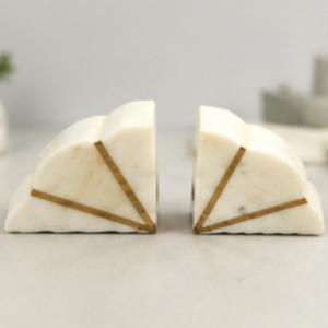 Modern Banswara Bookends Irregular Shape Brass Inlay Home Decor Sculpture Art - Product Image 2
