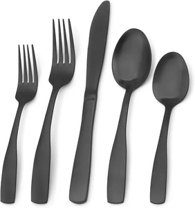 Service de table moderne en acier inoxydable noir mat, 12 cuillères et 12 fourchettes, pour la décoration de la cuisine - Product Image 3