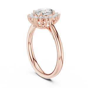 Bague de fiançailles en or rose avec halo de diamants ovales pour femme, bijoux de mariage élégants - Product Image 1