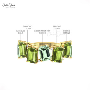 Bague demi-éternité Chordia Jewels en or massif 14 carats avec améthyste verte et péridot véritable 7x5mm, style classique pour femme - Product Image 3