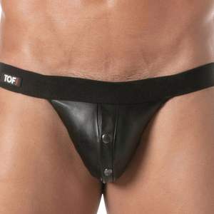 Jockstraps Kinky Snap noirs pour hommes, en cuir, sexy, avec poche, style fetish - Product Image 5