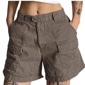 2024 nuevo estilo cargo color sólido cintura elástica bolsillo pantalones mujeres cadera levantamiento casual diseño profesional pantalones cortos cargo - Product Image 1