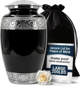 Black Silver Memorial Cremation Urn For Human Ashes Large Capacity Decorative Funeral <b>Keepsake</b> Urn With Secure Lid - Product Image 1