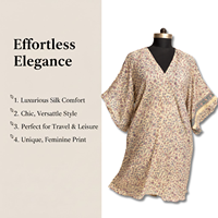 Kaftan en Soie Habotai 100% Blanc Ivoire Élite, Col en V, Manches à Volants, Robe de Nuit de Luxe Faite Main, Œuvre d'Art Féminine