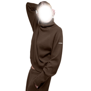 Trendy Waffle Knit <b>Mock</b> <b>Neck</b> <b>Top</b> Jogger Set Women 2 piece set Cotton Blend Thermal Lounge Wear Textured Athleisure custom OEM - Product Image 6