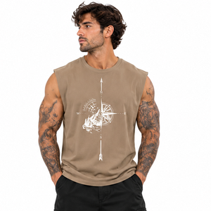 Nouveau style, look premium, débardeur en tricot sans manches pour homme, taille plus, col rond, impression numérique, logo sur le devant, chemise décontractée pour l'entraînement - Product Image 1
