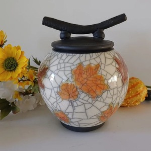 โถโลหะทรงกลมเคลือบลายใบไม้ฤดูใบไม้ร่วง งานแฮนด์เมดสำหรับตกแต่งโต๊ะในวันขอบคุณพระเจ้า - Product Image 1