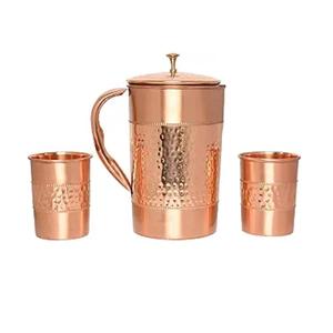 Pichet en cuivre pur avec couvercle, grande taille, artisanal, martelé, capacité 70 oz/2000 ml, 100 % cuivre pur - Product Image 5