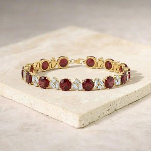 Lab Grown Ruby <b>Charm</b> Bracelet in 925 Sterling <b>Silver</b> Gold Plated Luxury Red Gemstone July Birthstone Jewelry for Party Occasions - Product Image 3