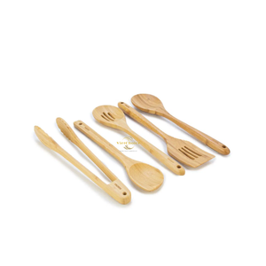 Utensilios de Cocina de Bambú Duraderos, Juego de Espátulas y Cucharas de Madera Natural, Herramientas de Cocina Ecológicas para una Cocina Saludable - Product Image 5