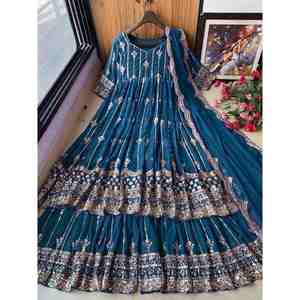 NUEVA LLEGADA GEORGETTE BORDADO SECUENCIA TOP SHARARA CON DUPATTA TEAL - Product Image 1