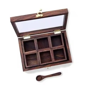 Natural Wood Masala <b>Box</b> Spice Organizer with Sections Kitchen Storage Case for <b>Herbs</b> Seasoning and Cooking Use - Product Image 3