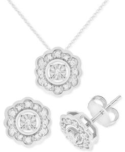 2-Pc. Set collana con ciondolo a fiore di diamanti e orecchini coordinati (1/6 ct. T. w.) in argento Sterling | Macacy's - Product Image 1