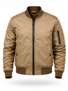 Blouson Bomber Kaki Homme – Fermeture Éclair, Style Décontracté, Col Montant, Nylon, Hiver, Coupe Droite, Uni, Tendance Urbaine - Product Image 1