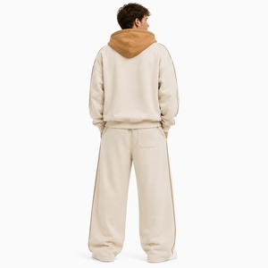 Sweat-shirts oversize pour hommes avec motif léopard et lettres en relief, et pantalons de survêtement à jambe large en molleton épais de coton uni avec passepoil personnalisé - Fabricant - Product Image 3