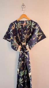 Robe kaftan en coton indien à imprimé floral animalier, vêtements de détente grandes tailles - Product Image 2